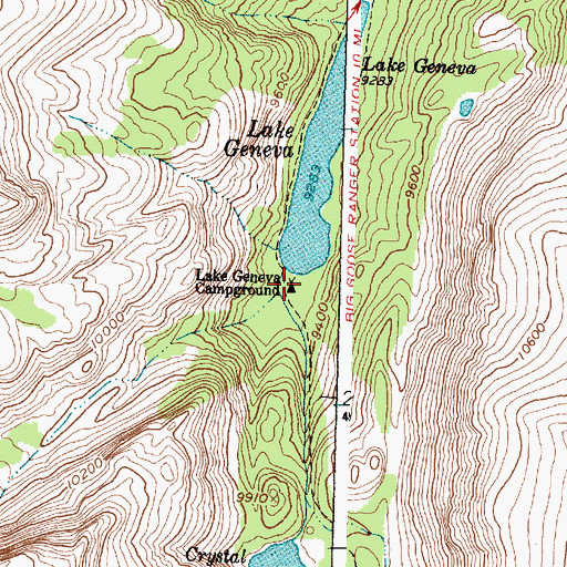 Topographic Map of Lake Geneva Campground, WY