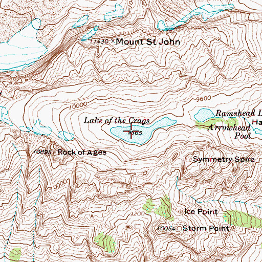 Topographic Map of Lake of the Crags, WY