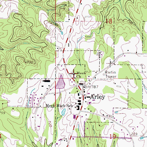 Topographic Map of Meek Baptist Church, AL