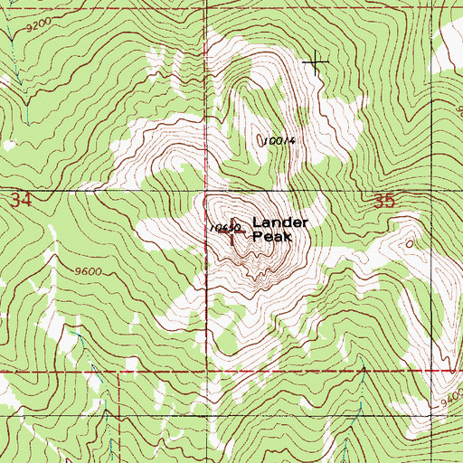 Topographic Map of Lander Peak, WY