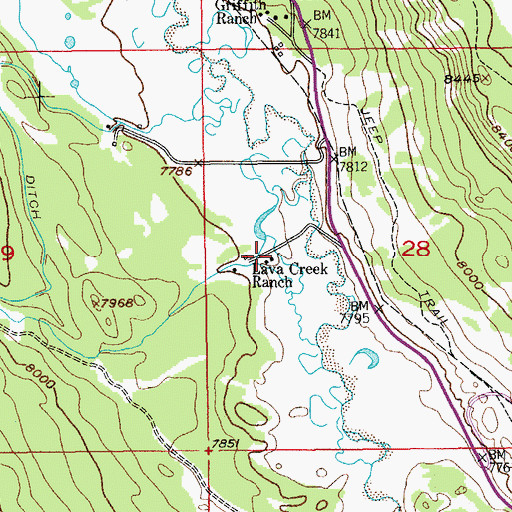 Topographic Map of Lava Creek Ranch, WY