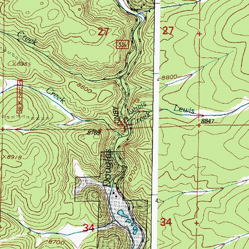 Topographic Map of Lewis Creek, WY
