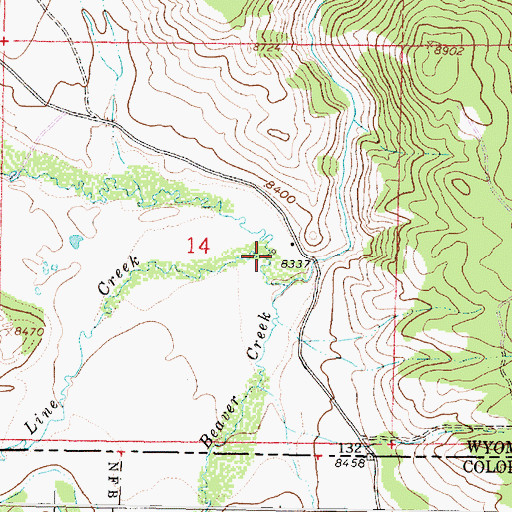 Topographic Map of Line Creek, WY