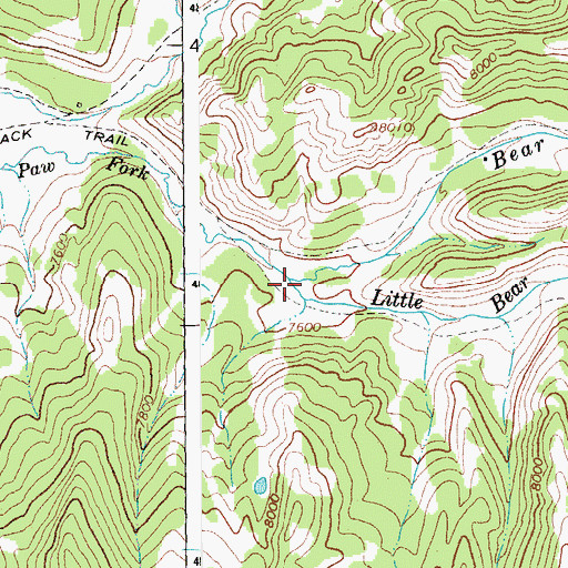Topographic Map of Little Bear Paw Fork, WY