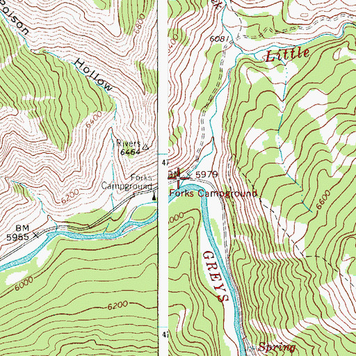 Topographic Map of Little Greys River, WY