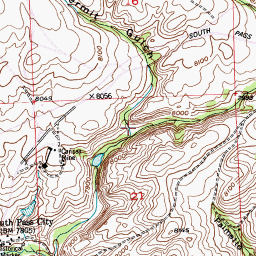 Topographic Map of Little Hermit Gulch, WY