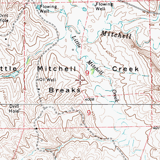 Topographic Map of Little Mitchell Creek Breaks, WY