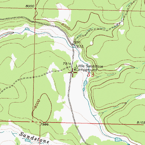 Topographic Map of Little Sandstone Campground, WY