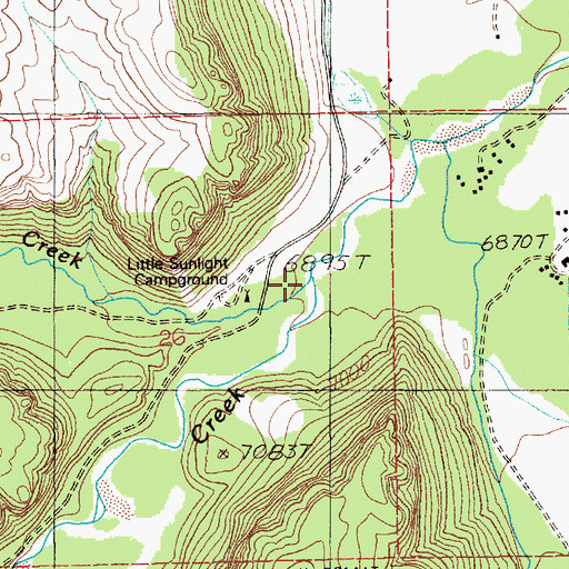 Topographic Map of Little Sunlight Creek, WY
