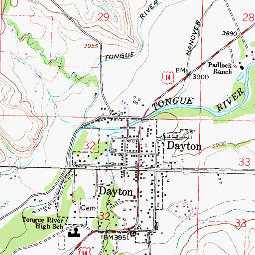 Topographic Map of Little Tongue River, WY
