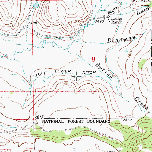 Topographic Map of Lizzie Lozier Ditch, WY