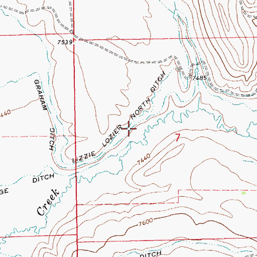 Topographic Map of Lizzie Lozier North Ditch, WY