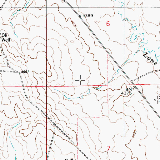 Topographic Map of Lodgepole Creek Oil Field, WY