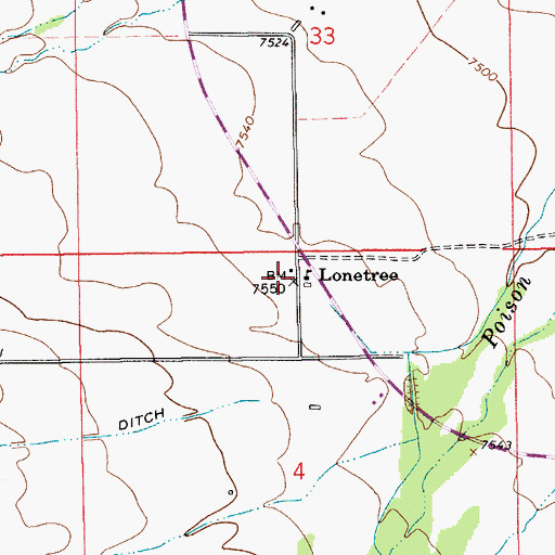 Topographic Map of Lonetree, WY