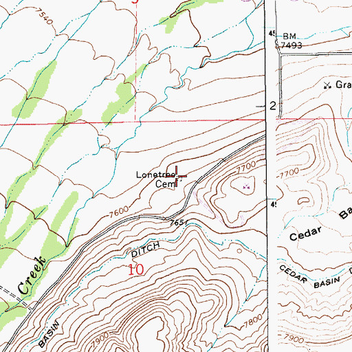 Topographic Map of Lonetree Cemetery, WY