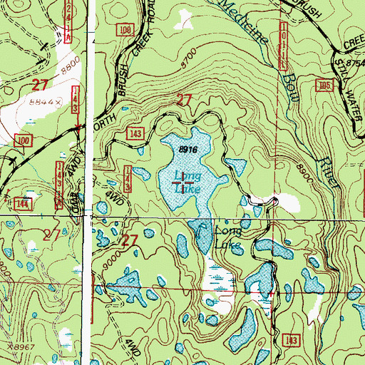 Topographic Map of Long Lake, WY