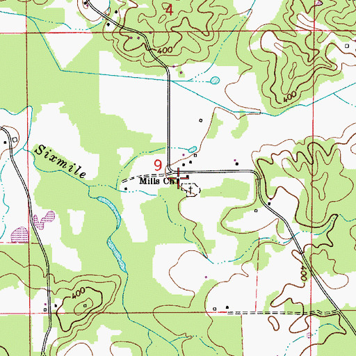 Topographic Map of Mills Church, AL