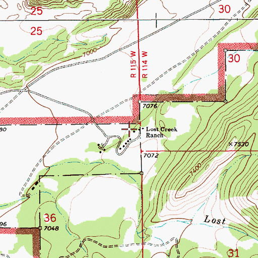 Topographic Map of Lost Creek Ranch, WY