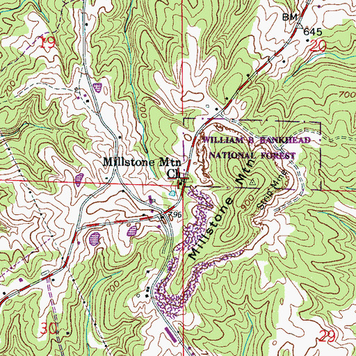 Topographic Map of Millstone Mountain Church, AL
