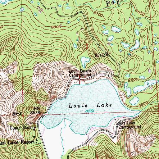 Topographic Map of Louis Beach Campground, WY
