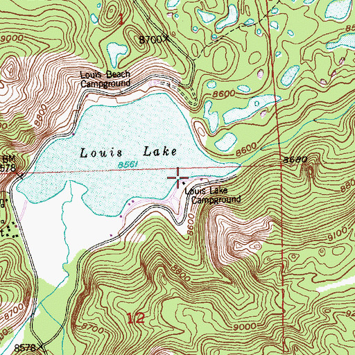 Topographic Map of Louis Lake Campground, WY