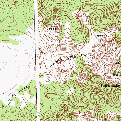Topographic Map of Louis Lake Trail, WY