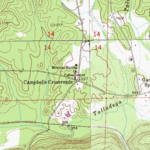 Topographic Map of Mineral Springs United Methodist Church, AL
