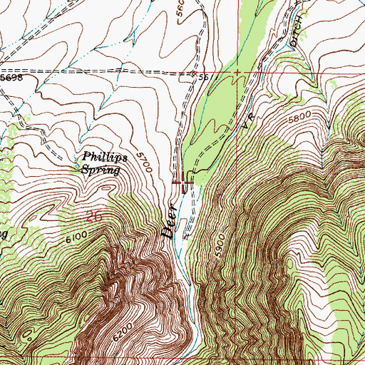 Topographic Map of Lower Deer Creek Canyon, WY