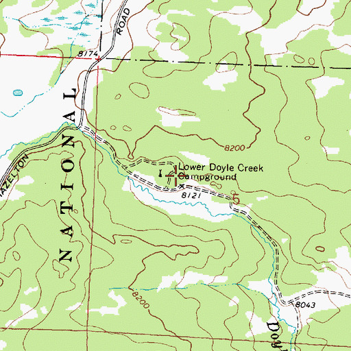 Topographic Map of Lower Doyle Creek Campground, WY