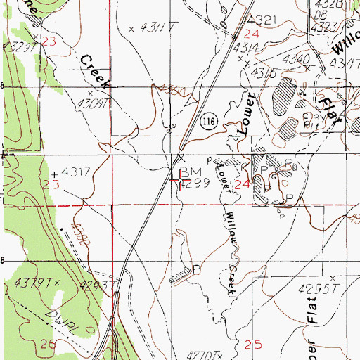 Topographic Map of Lower Willow Creek, WY