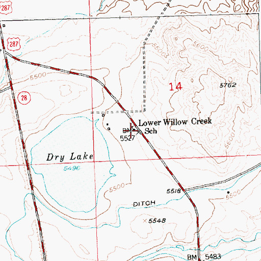 Topographic Map of Lower Willow Creek School, WY