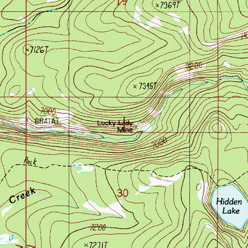 Topographic Map of Lucky Lady Mine, WY