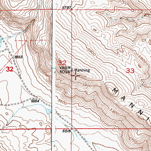 Topographic Map of Manning Ridge, WY