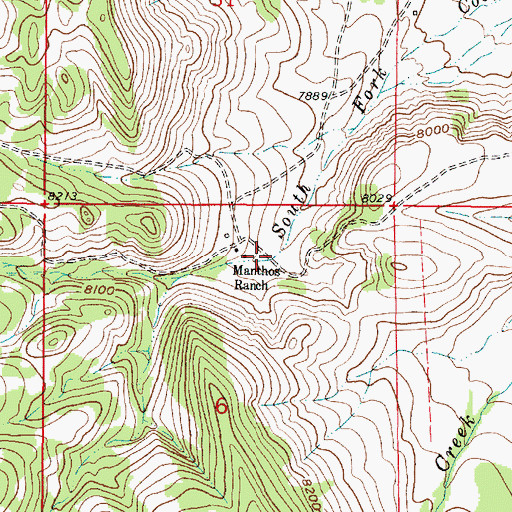 Topographic Map of Manthos Ranch, WY