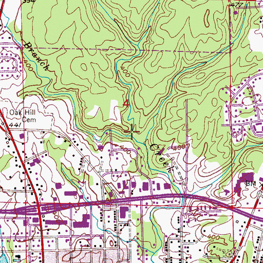 Topographic Map of Mooney Branch, AL