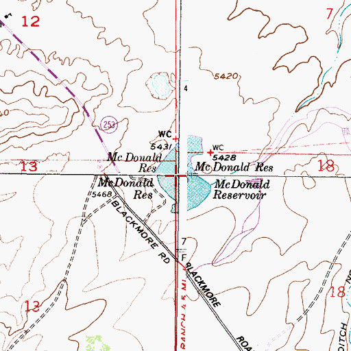 Topographic Map of McDonald Reservoir, WY