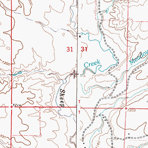 Topographic Map of Meadow Creek, WY