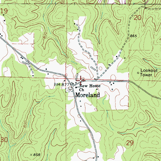 Topographic Map of Moreland, AL