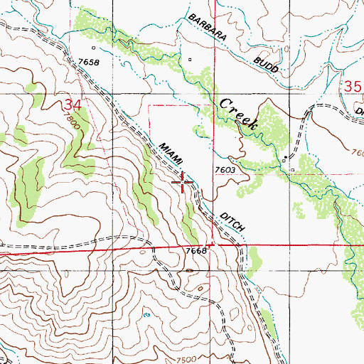 Topographic Map of Miami Ditch, WY