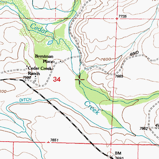 Topographic Map of Middle Cedar Creek, WY