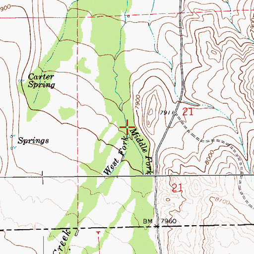 Topographic Map of Middle Fork Beaver Creek, WY