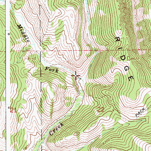Topographic Map of Middle Fork Beaver Creek, WY