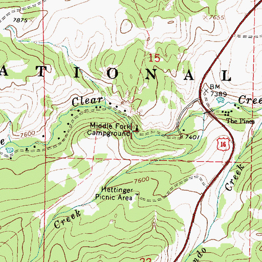 Topographic Map of Middle Fork Campground, WY