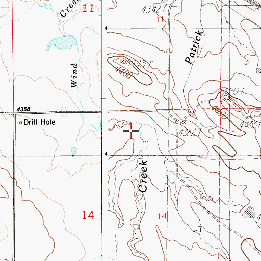 Topographic Map of Middle Fork Wind Creek, WY