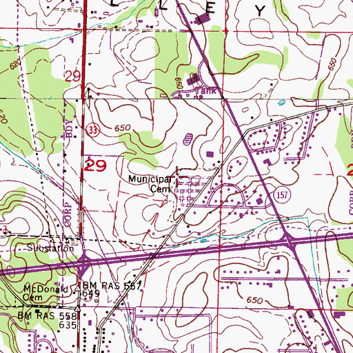 Topographic Map of Moulton Municipal Cemetery, AL