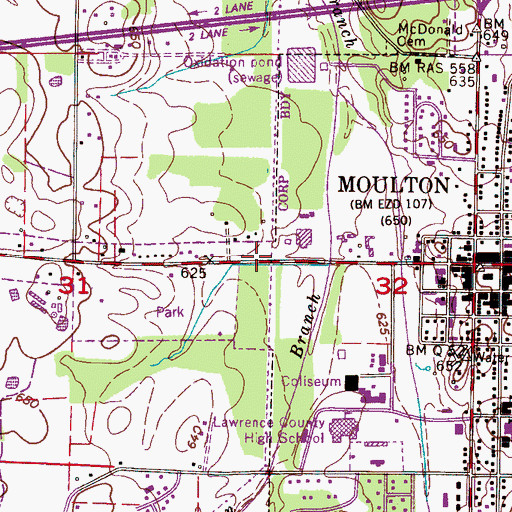 Topographic Map of Moulton Valley, AL