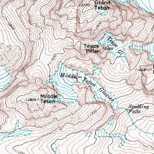 Topographic Map of Middle Teton Glacier, WY