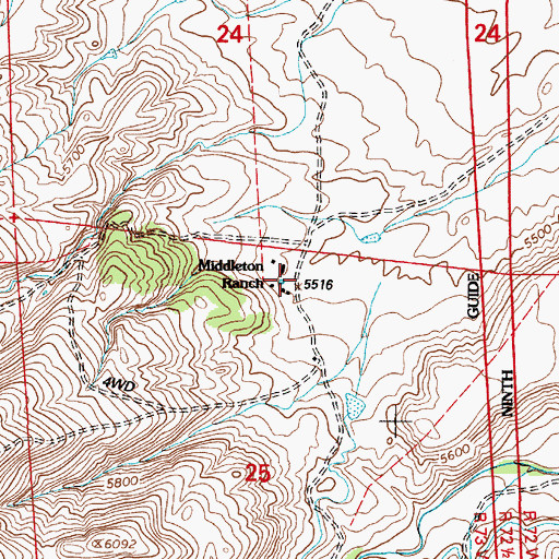 Topographic Map of Middleton Ranch, WY