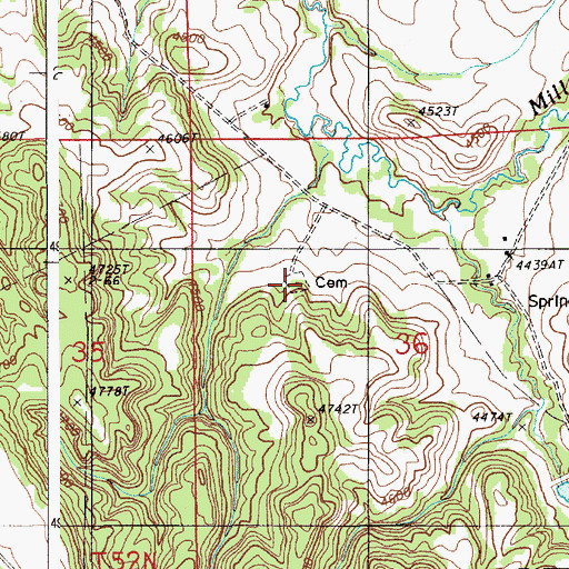 Topographic Map of Miller Creek Cemetery, WY