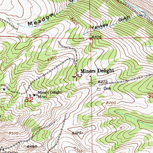 Topographic Map of Miners Delight, WY